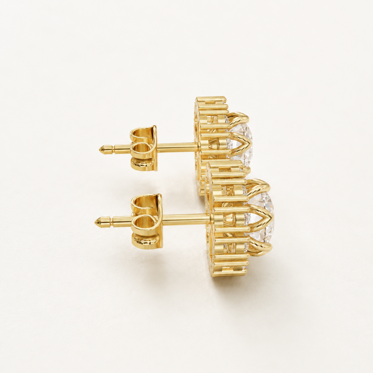 1.68 CT Round Lab-Grown Diamond Floral Halo Stud Earrings in White Gold, Yellow Gold & Rose Gold - view 2
