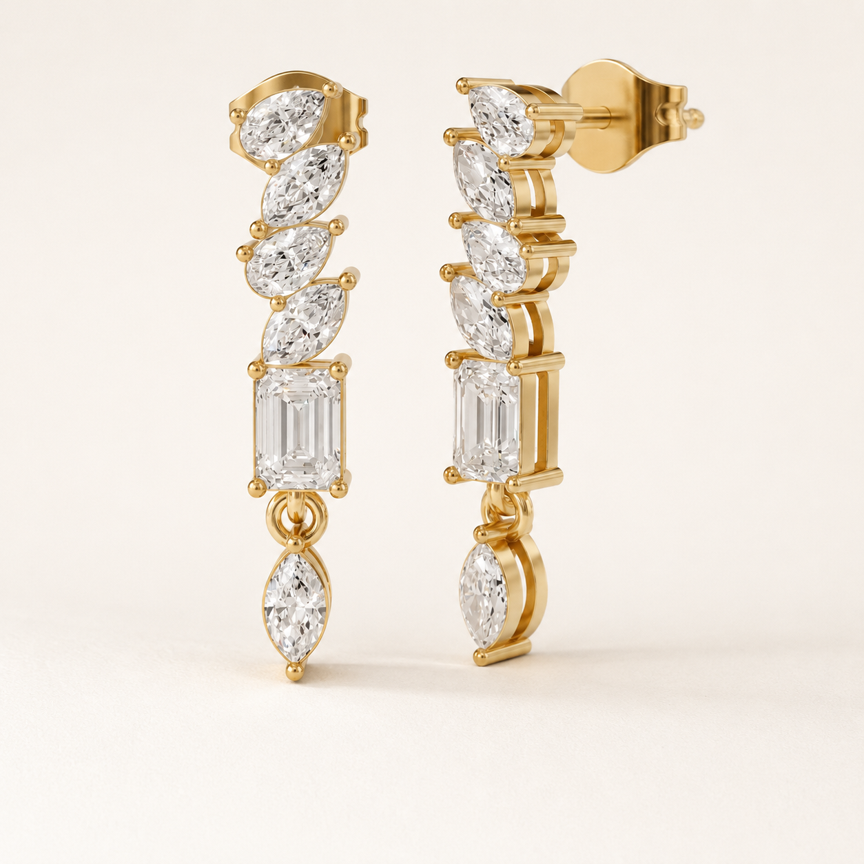 0.760 CT Emerald & Marquise Lab-Grown Diamond Drop Earrings in White Gold, Yellow Gold & Rose Gold