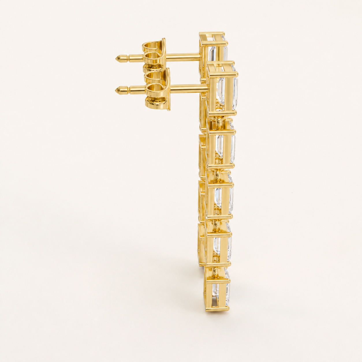 2.40 CT Emerald-Cut Lab-Grown Diamond Linear Drop Earrings in White Gold, Yellow Gold & Rose Gold - view 2