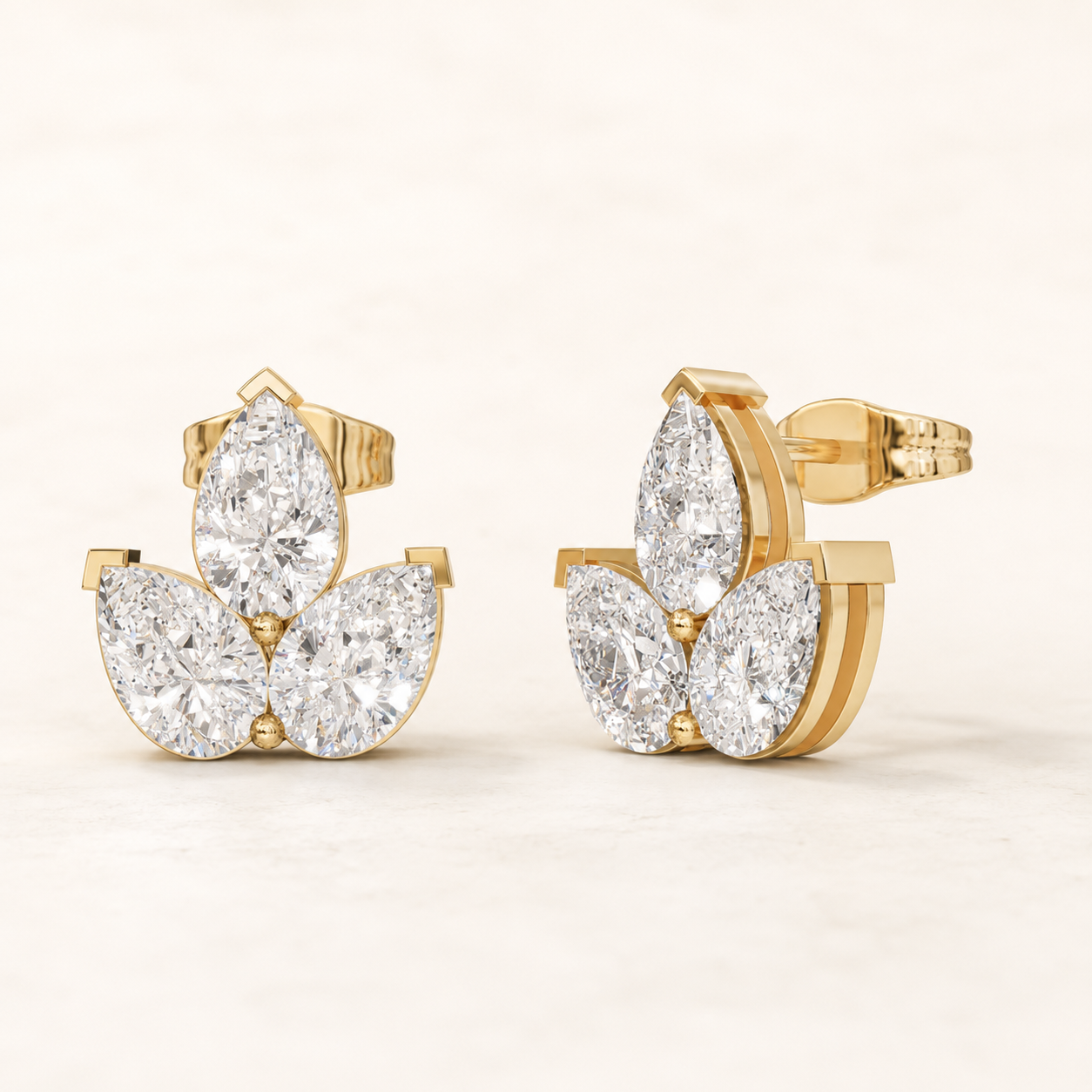 3.00 CT Pear-Cut Lab-Grown Diamond Floral Stud Earrings in White Gold, Yellow Gold & Rose Gold