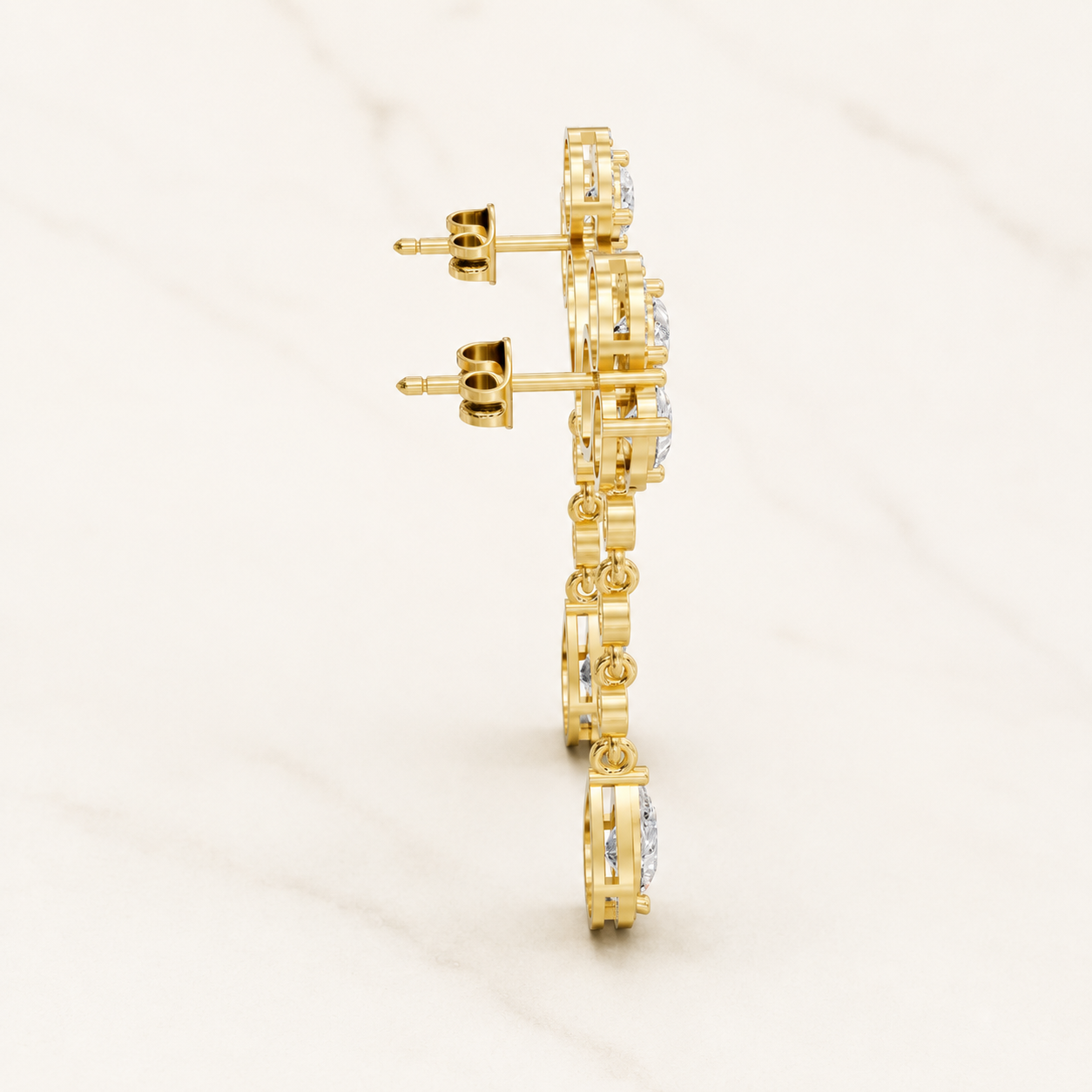 4.00 CT Pear & Round Lab-Grown Diamond Long Drop Earrings in White Gold, Yellow Gold & Rose Gold - view 2