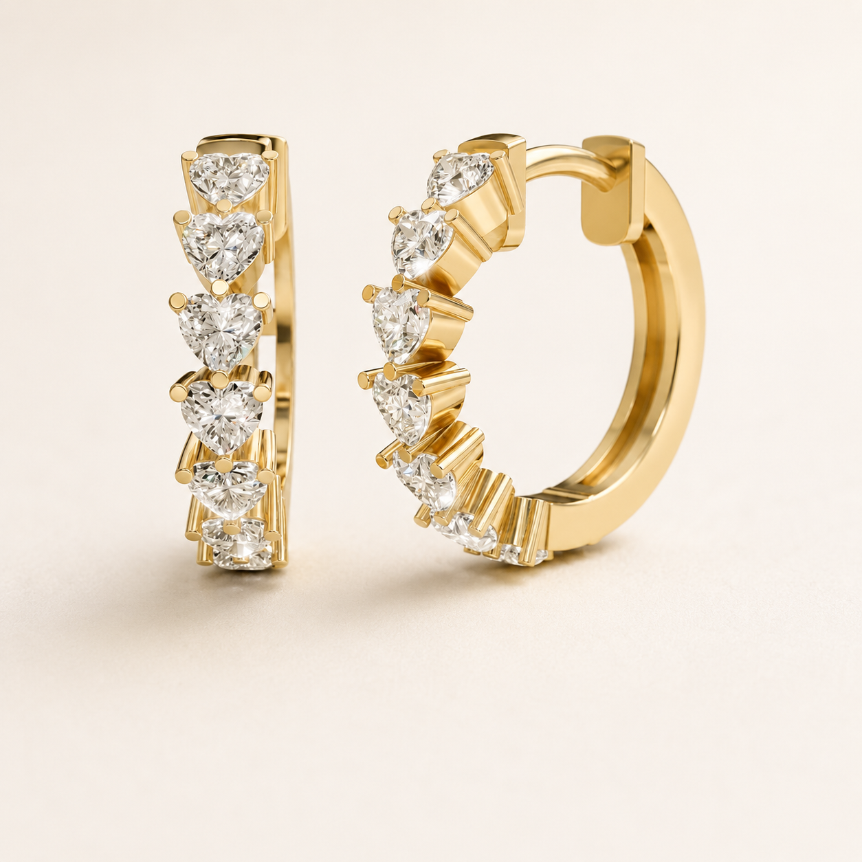 2.17 CT Heart-Cut Lab-Grown Diamond Hoop Earrings in White Gold, Yellow Gold & Rose Gold