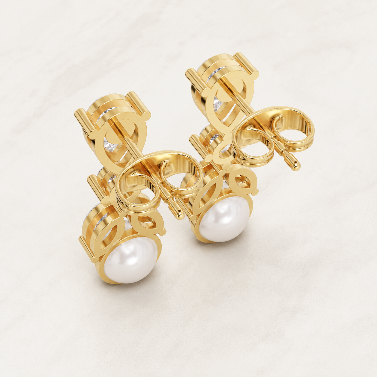 1.00 CT Pear, Round & Marquise Lab-Grown Diamond Pearl Drop Earrings in White Gold, Yellow Gold & Rose Gold - view 2