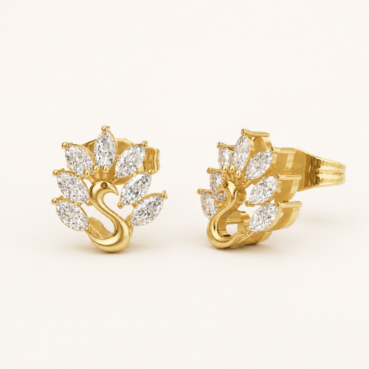 0.500 CT Marquise Lab-Grown Diamond Peacock Stud Earrings in White Gold, Yellow Gold & Rose Gold