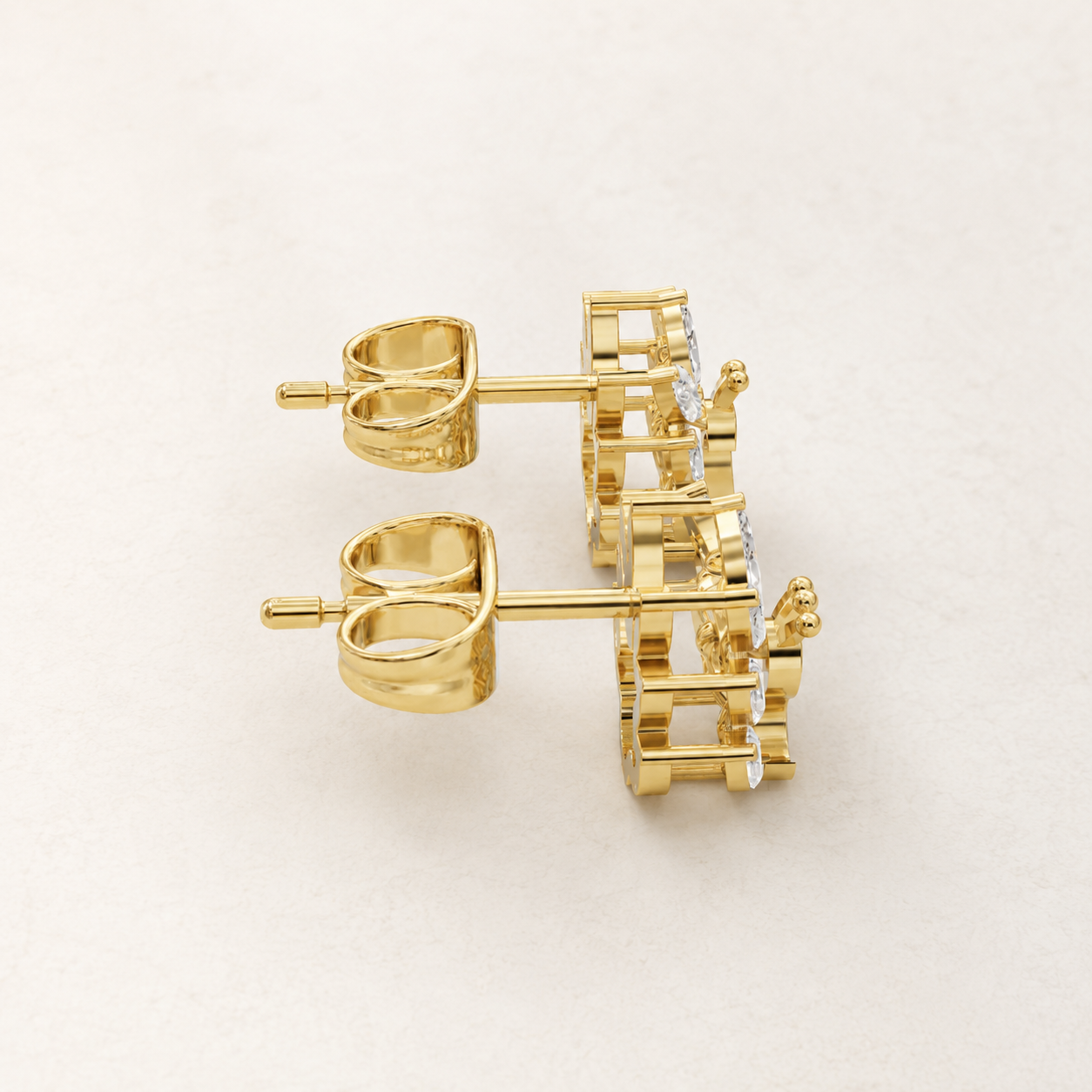 0.500 CT Marquise Lab-Grown Diamond Peacock Stud Earrings in White Gold, Yellow Gold & Rose Gold - view 2