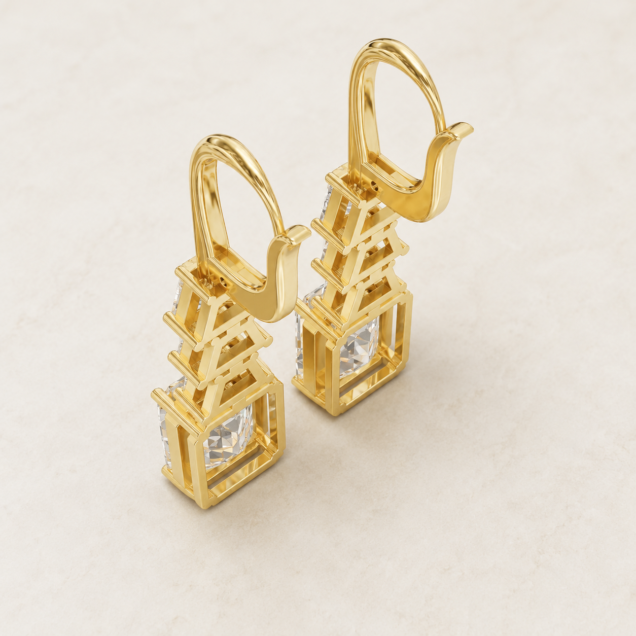 7.42 CT Emerald & Trapezoid Lab-Grown Diamond Drop Earrings in White Gold, Yellow Gold & Rose Gold - view 2