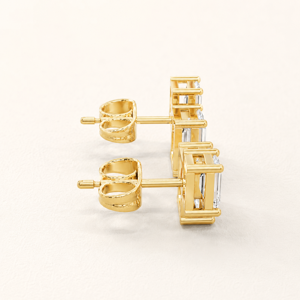 1.12 CT Emerald-Cut Lab-Grown Diamond Double-Stone Stud Earrings in White Gold, Yellow Gold & Rose Gold - view 2