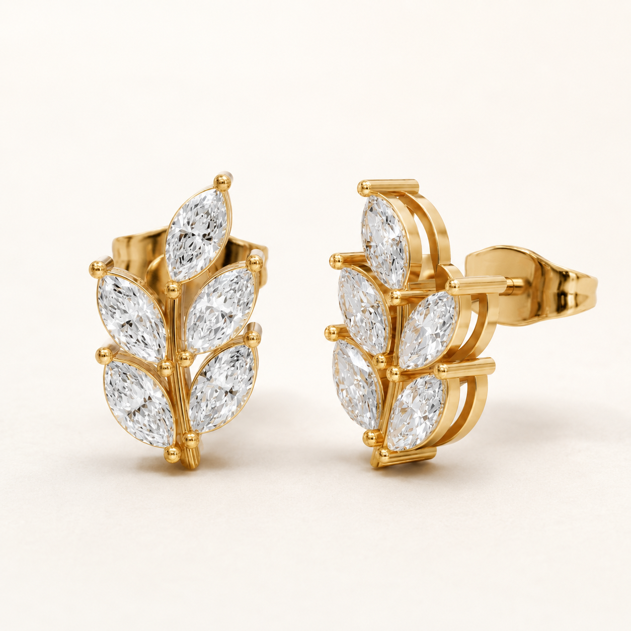 1.00 CT Marquise Lab-Grown Diamond Leaf Stud Earrings in White Gold, Yellow Gold & Rose Gold