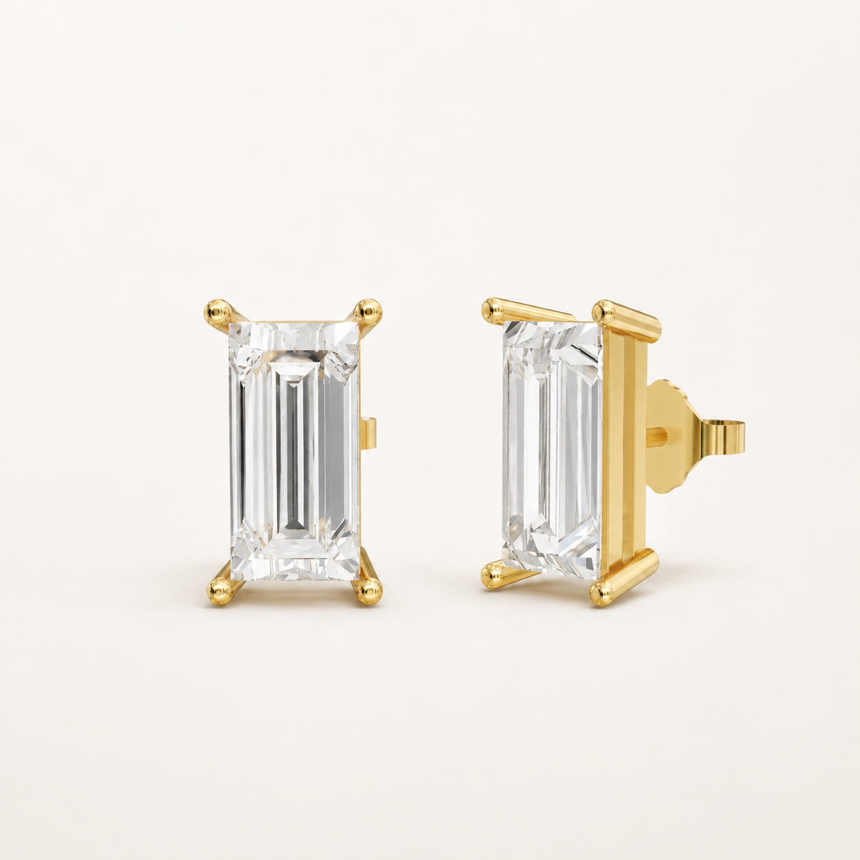 3.80 CT Baguette-Cut Lab-Grown Diamond Solitaire Stud Earrings in White Gold, Yellow Gold & Rose Gold
