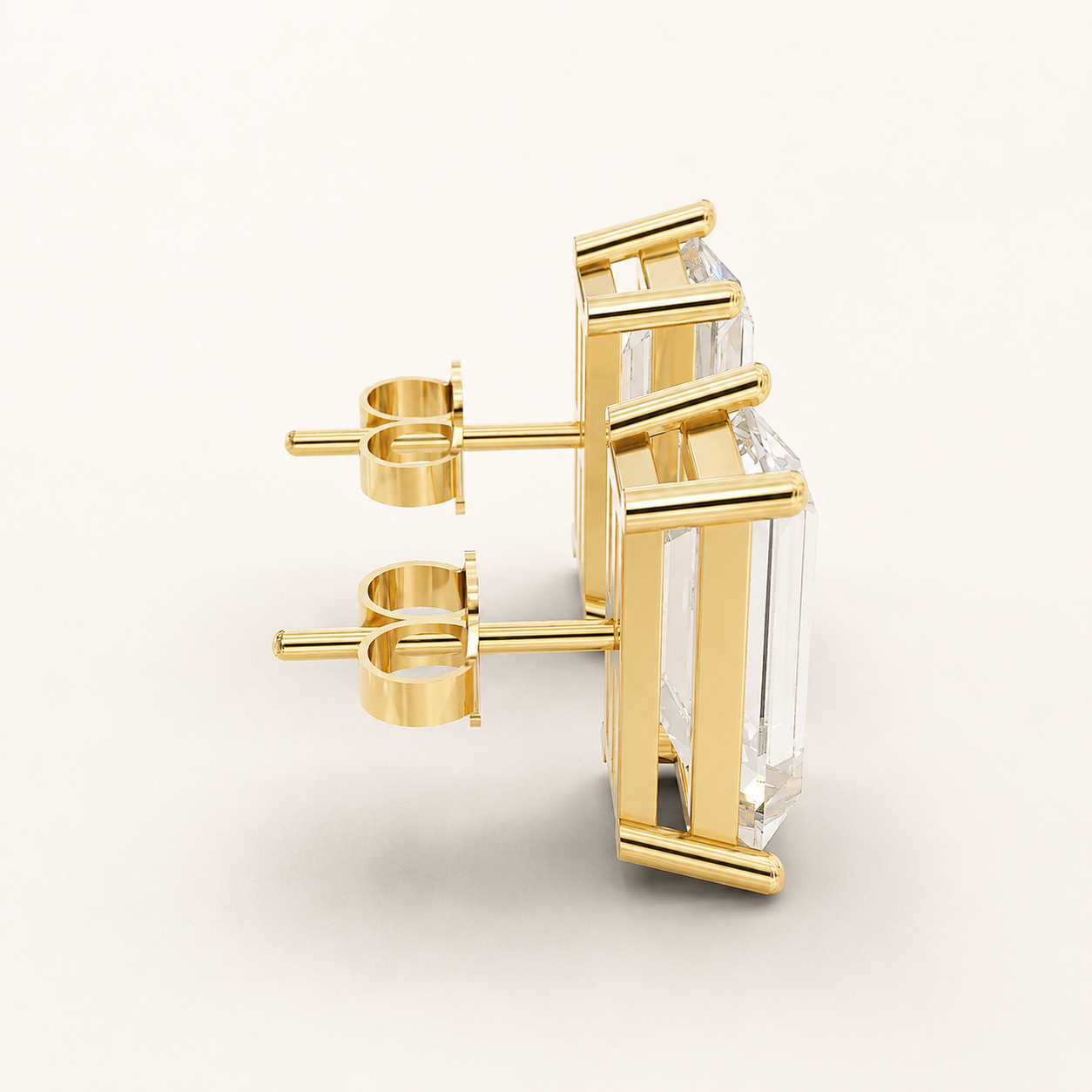 3.80 CT Baguette-Cut Lab-Grown Diamond Solitaire Stud Earrings in White Gold, Yellow Gold & Rose Gold - view 2