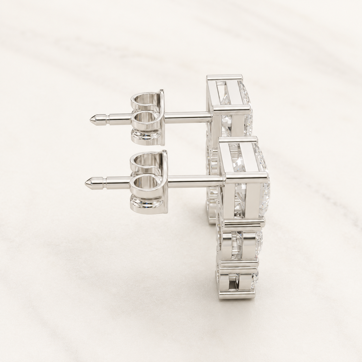 1.12 CT Emerald & Round Lab-Grown Diamond Drop Stud Earrings in White Gold, Yellow Gold & Rose Gold - view 2