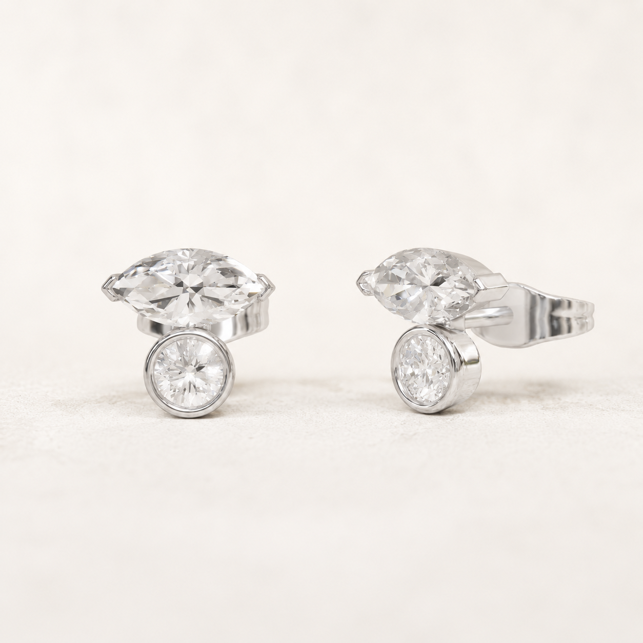 0.900 CT Marquise & Round Lab-Grown Diamond Drop Stud Earrings in White Gold, Yellow Gold & Rose Gold