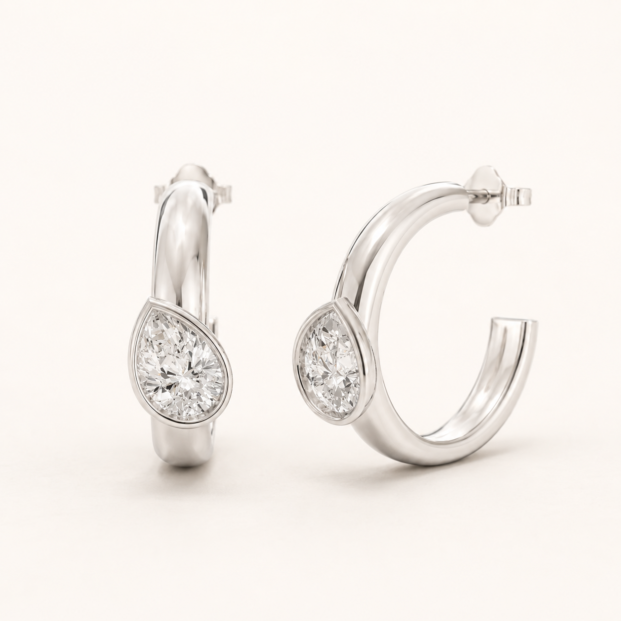 2.00 CT Pear-Cut Lab-Grown Diamond Open Hoop Earrings in White Gold, Yellow Gold & Rose Gold