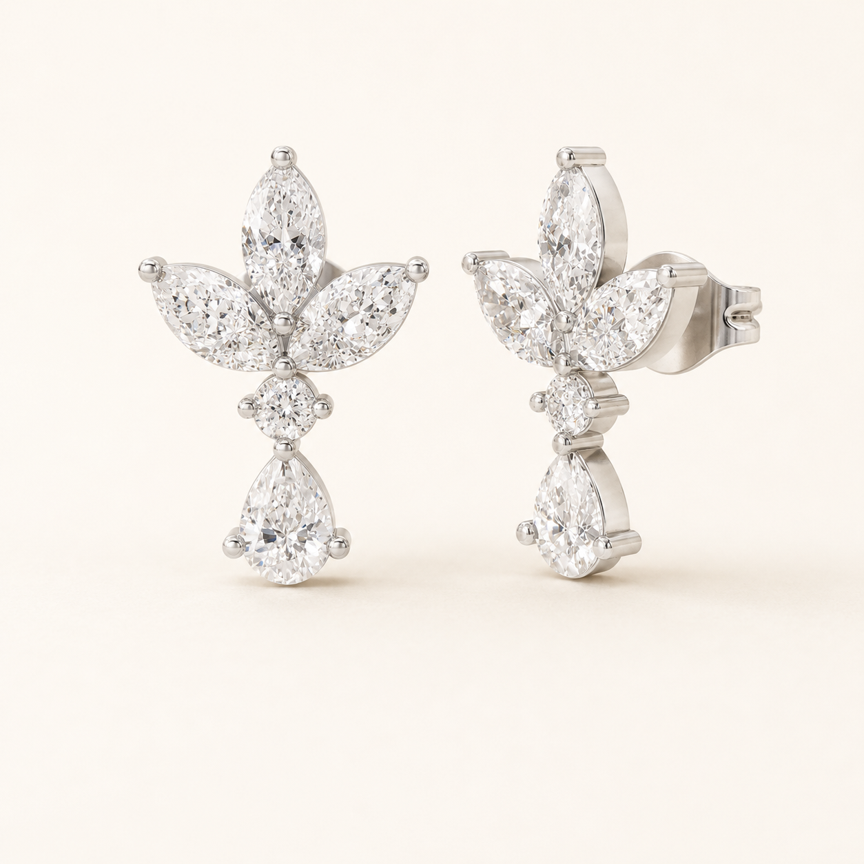 2.10 CT Marquise, Pear & Round Lab-Grown Diamond Floral Drop Earrings in White Gold, Yellow Gold & Rose Gold