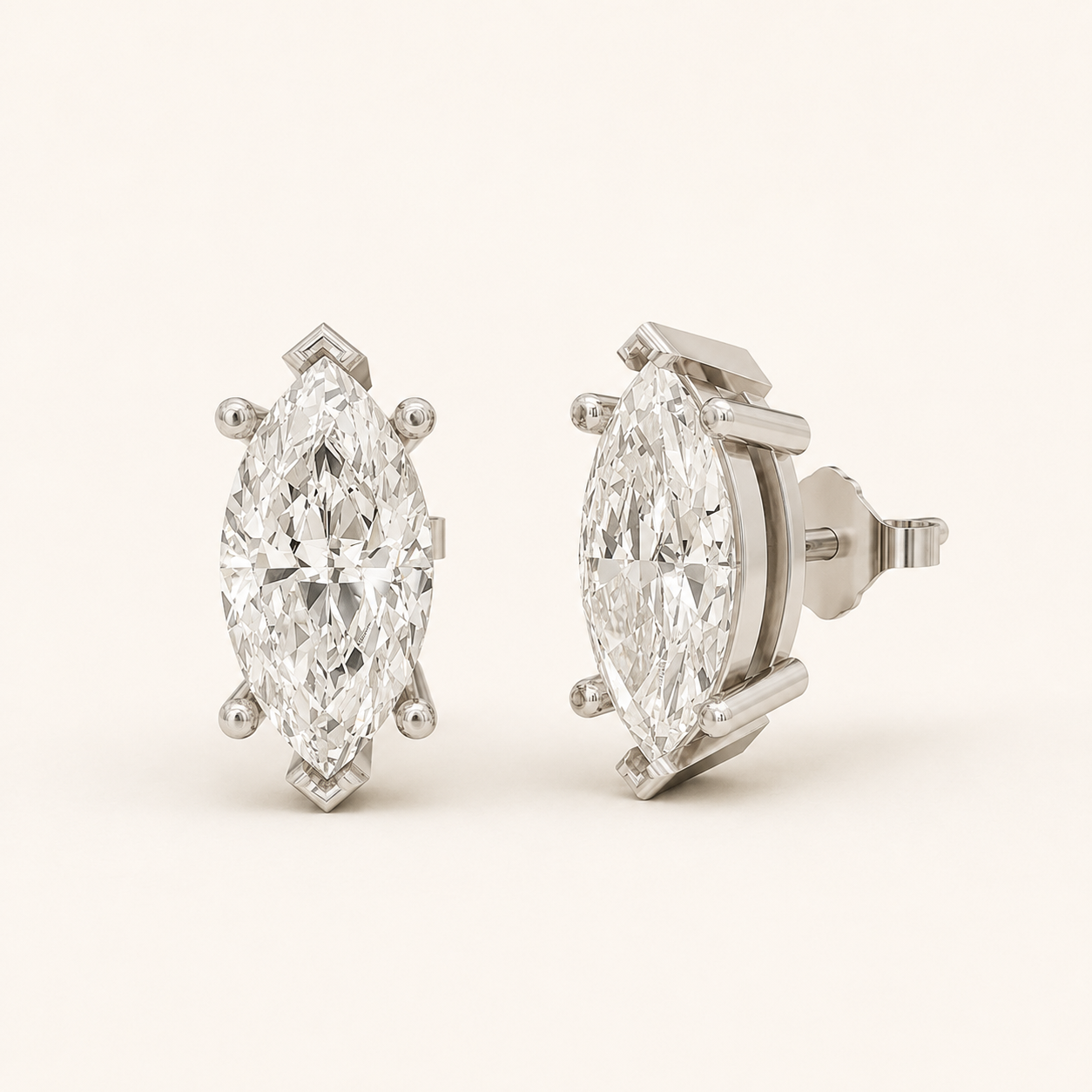 3.00 CT Marquise-Cut Lab-Grown Diamond Solitaire Stud Earrings in White Gold, Yellow Gold & Rose Gold