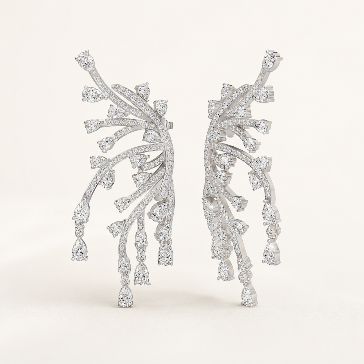 1.98 CT Pear & Round Lab-Grown Diamond Branch Drop Earrings in White Gold, Yellow Gold & Rose Gold
