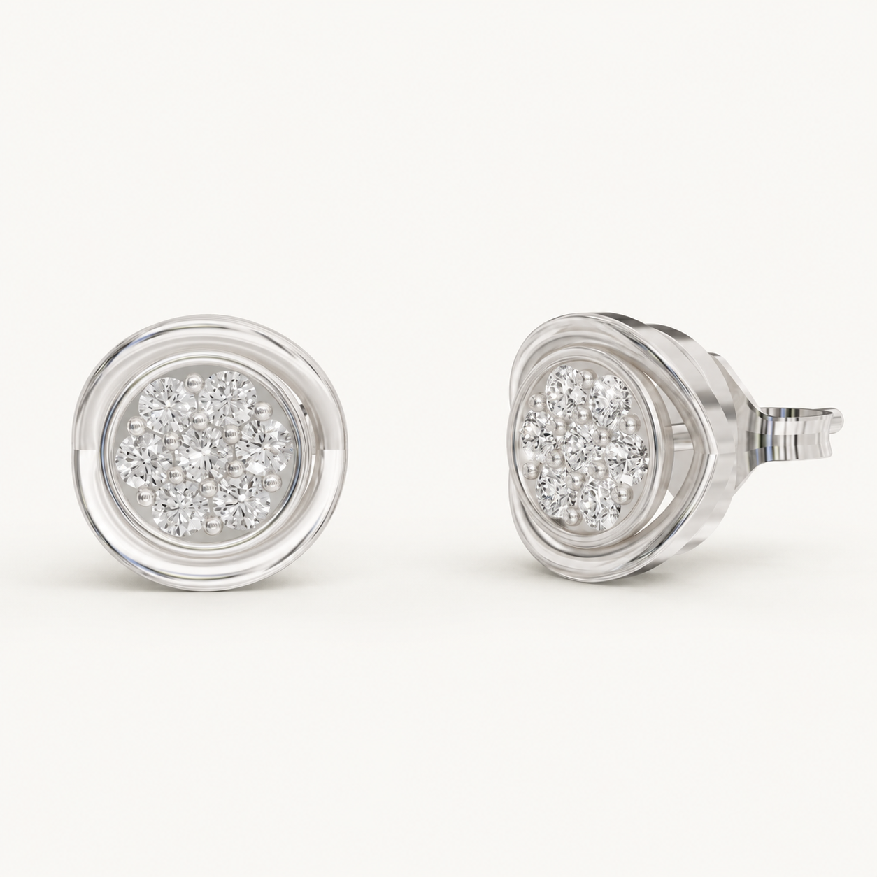 0.210 CT Round Lab-Grown Diamond Circular Floral Stud Earrings in White Gold, Yellow Gold & Rose Gold