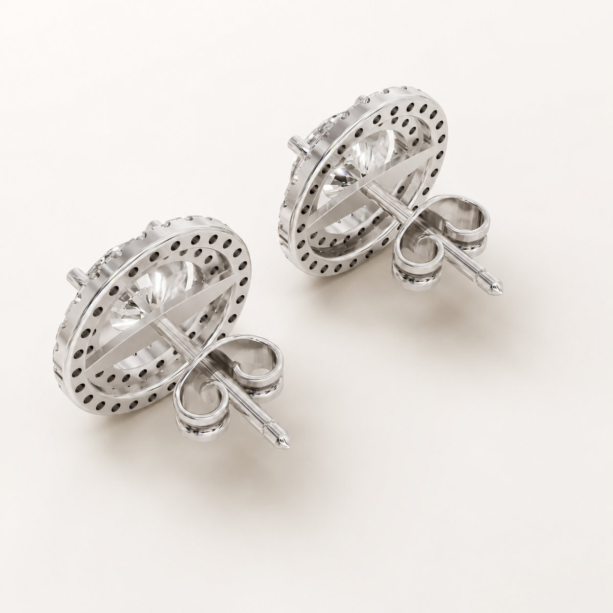 2.10 CT Round Lab-Grown Diamond Double Halo Stud Earrings in White Gold, Yellow Gold & Rose Gold - view 2