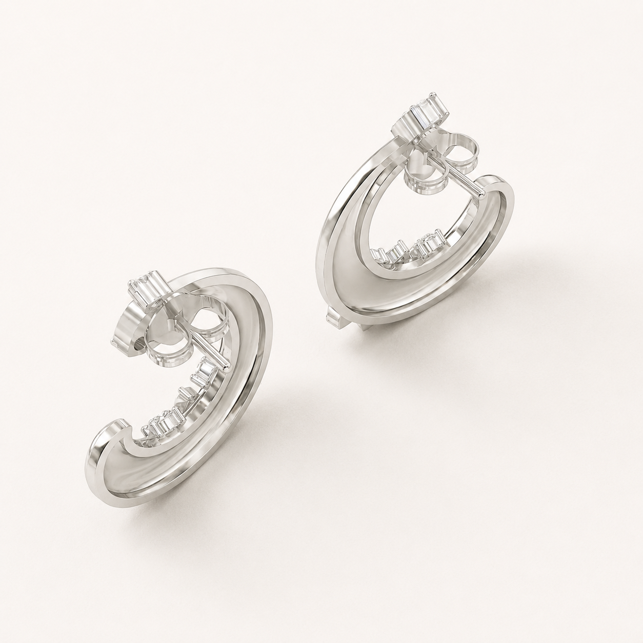 0.280 CT Round & Marquise Lab-Grown Diamond Floral Crescent Stud Earrings in White Gold, Yellow Gold & Rose Gold - view 2