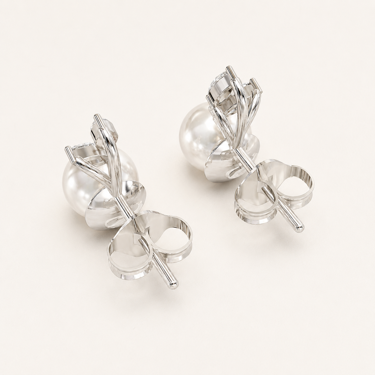 0.160 CT Marquise Lab-Grown Diamond Pearl Stud Earrings in White Gold, Yellow Gold & Rose Gold - view 2