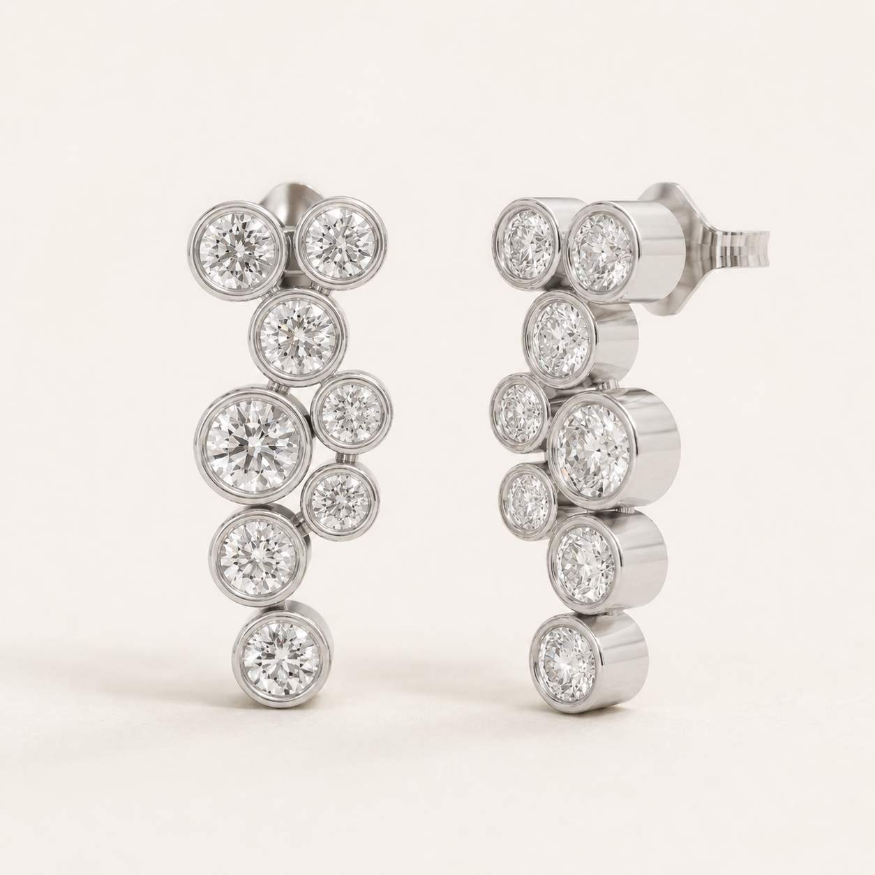 0.480 CT Round Lab-Grown Diamond Bezel Cluster Drop Earrings in White Gold, Yellow Gold & Rose Gold