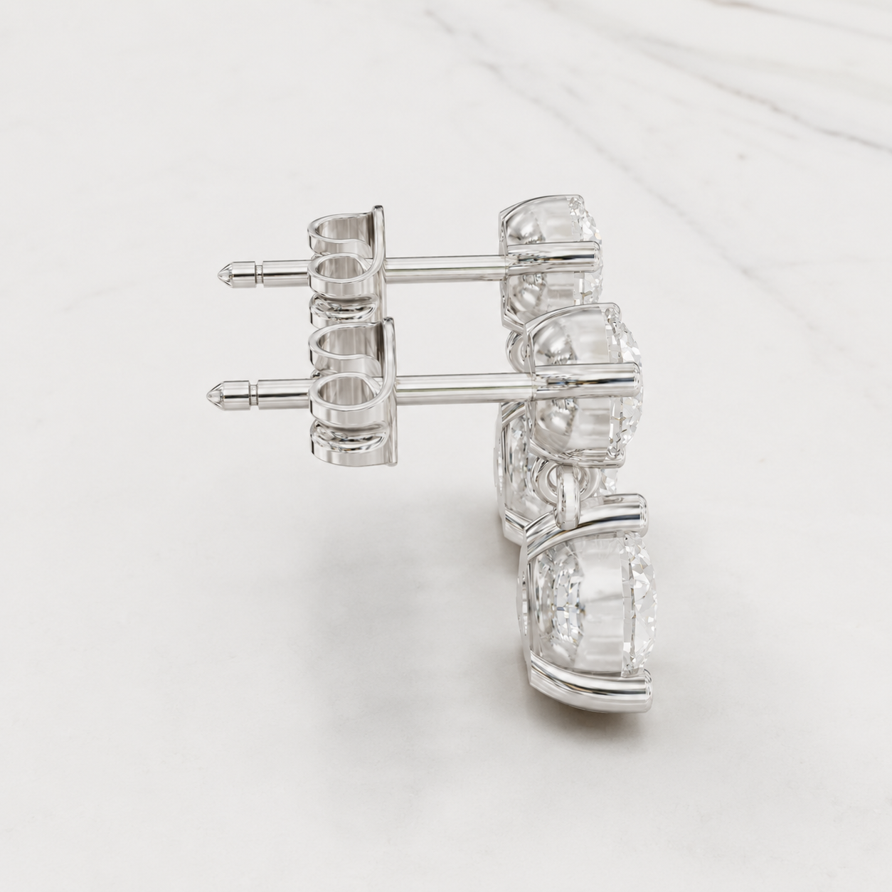 2.00 CT Round Lab-Grown Diamond Two-Stone Drop Earrings in White Gold, Yellow Gold & Rose Gold - view 2