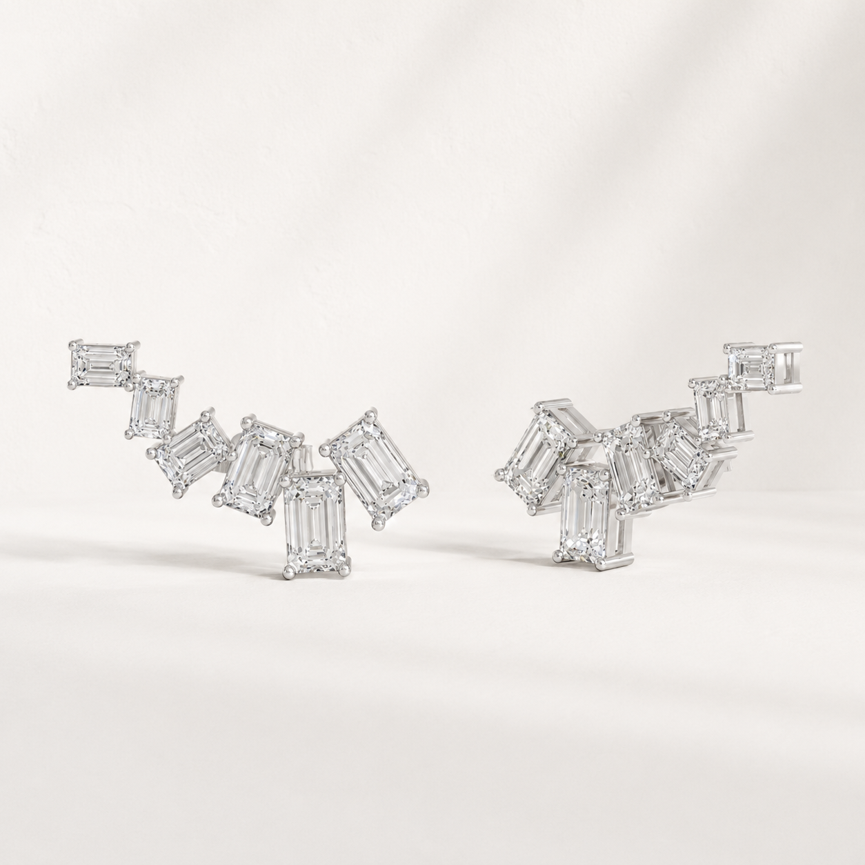 1.00 CT Emerald-Cut Lab-Grown Diamond Ear Climber Earrings in White Gold, Yellow Gold & Rose Gold
