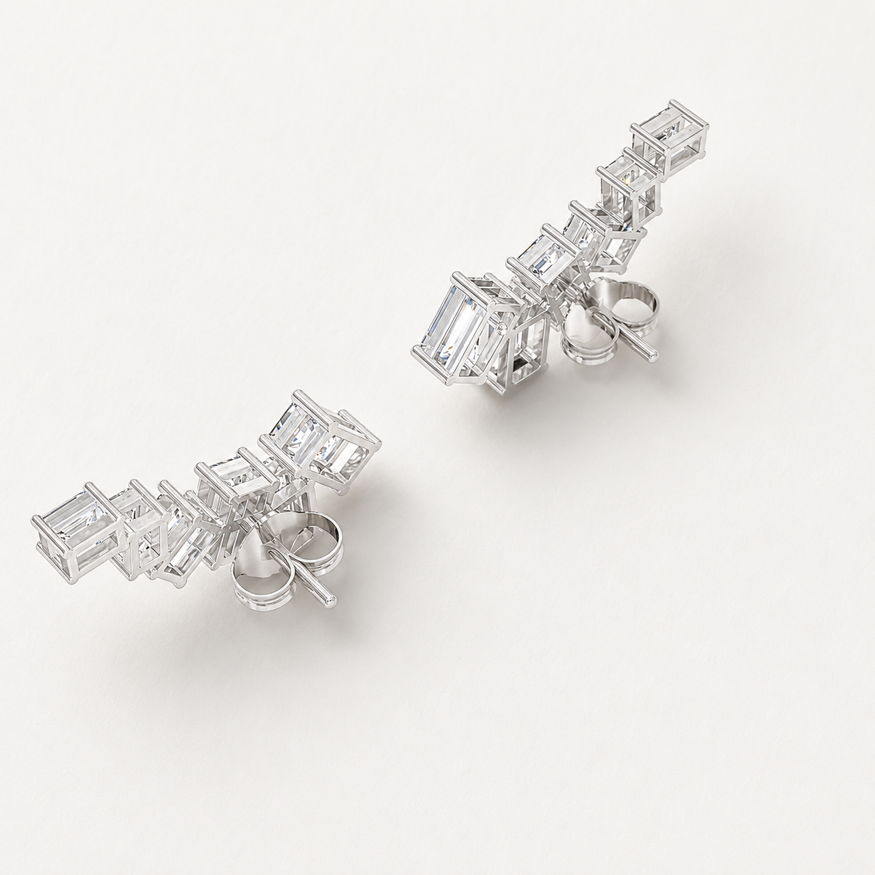 1.00 CT Emerald-Cut Lab-Grown Diamond Ear Climber Earrings in White Gold, Yellow Gold & Rose Gold - view 2