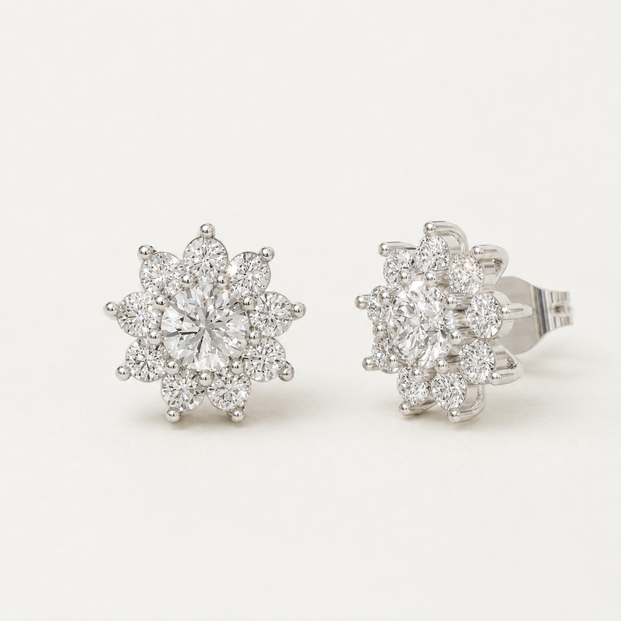1.00 CT Round Lab-Grown Diamond Floral Halo Stud Earrings in White Gold, Yellow Gold & Rose Gold