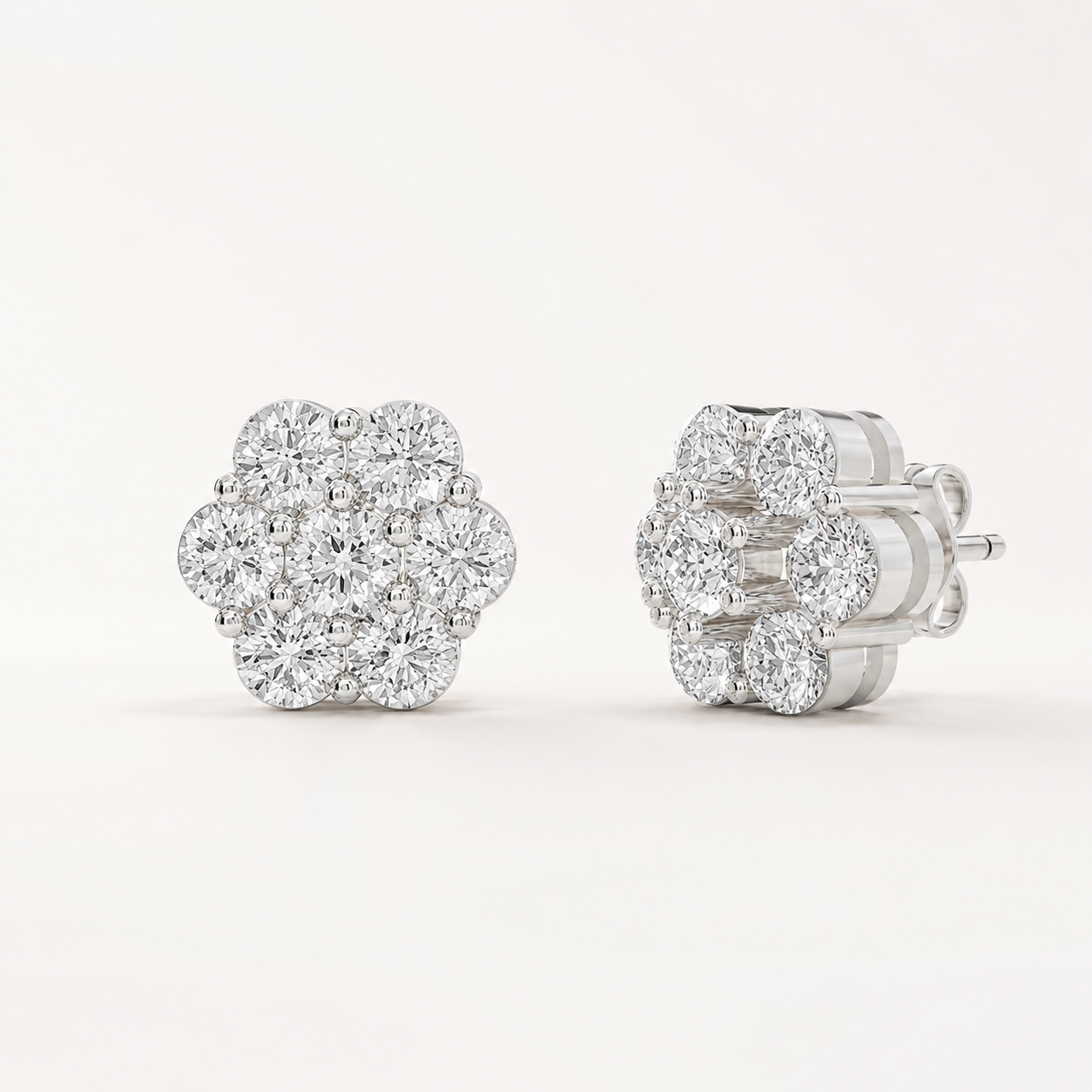 3.00 CT Round Lab-Grown Diamond Floral Cluster Stud Earrings in White Gold, Yellow Gold & Rose Gold