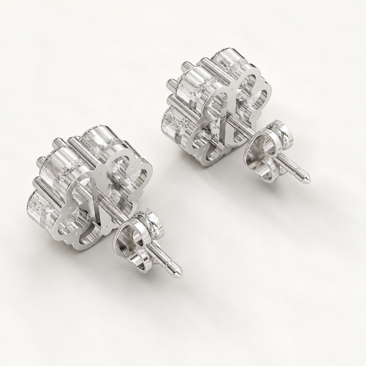 3.00 CT Round Lab-Grown Diamond Floral Cluster Stud Earrings in White Gold, Yellow Gold & Rose Gold - view 2