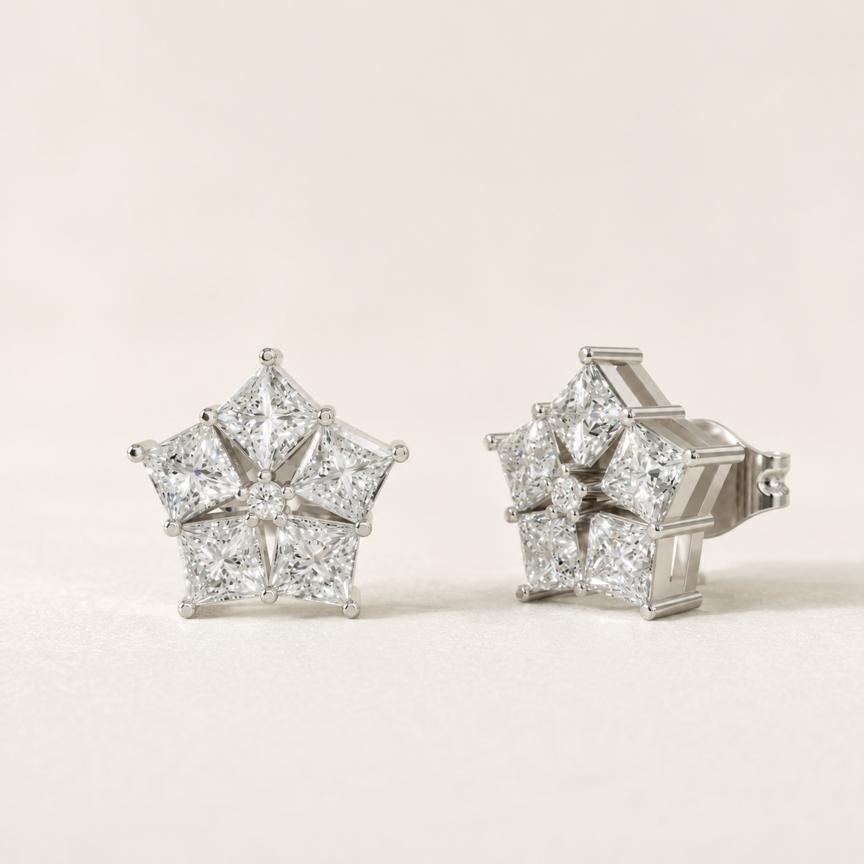 1.70 CT Princess-Cut Lab-Grown Diamond Star Stud Earrings in White Gold, Yellow Gold & Rose Gold