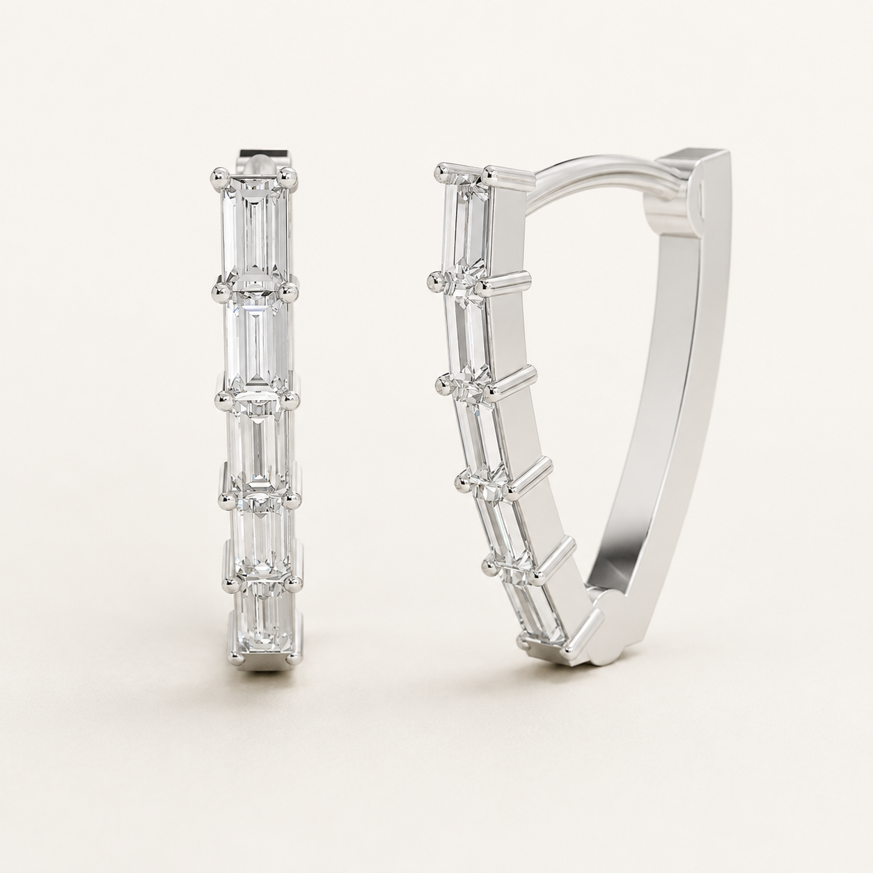 0.240 CT Baguette-Cut Lab-Grown Diamond Hoop Earrings in White Gold, Yellow Gold & Rose Gold