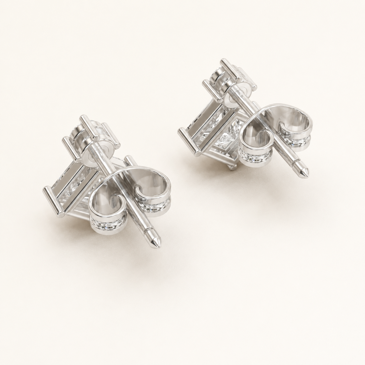 1.50 CT Princess & Round Lab-Grown Diamond Drop Stud Earrings in White Gold, Yellow Gold & Rose Gold - view 2