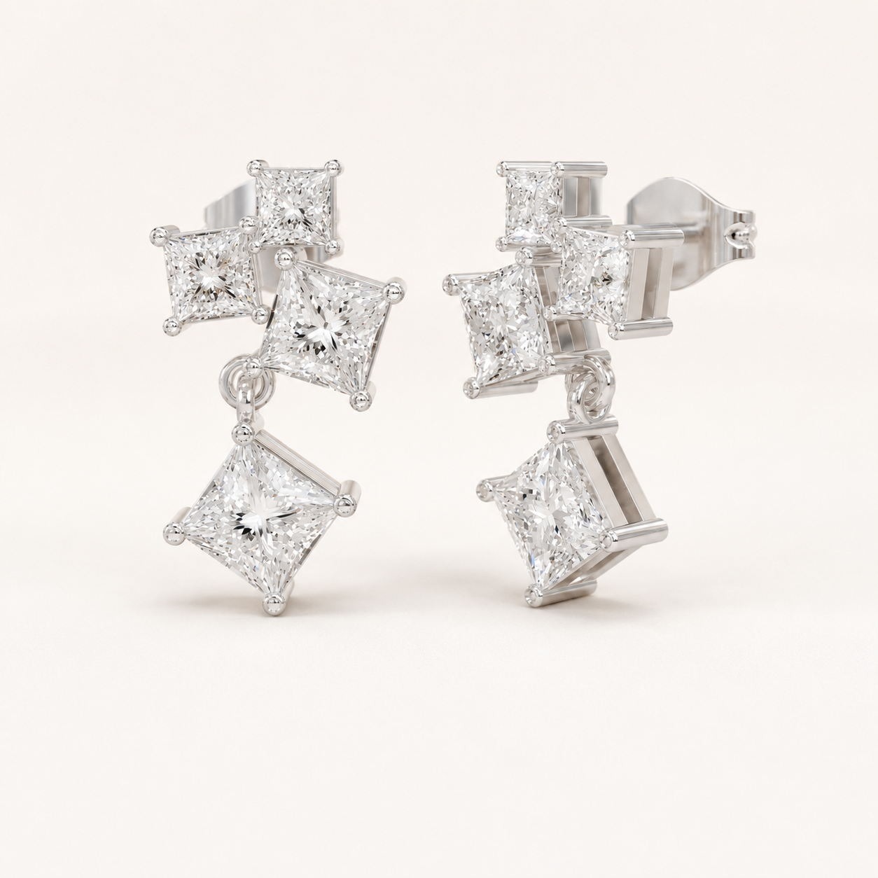 1.50 CT Princess-Cut Lab-Grown Diamond Cluster Drop Earrings in White Gold, Yellow Gold & Rose Gold