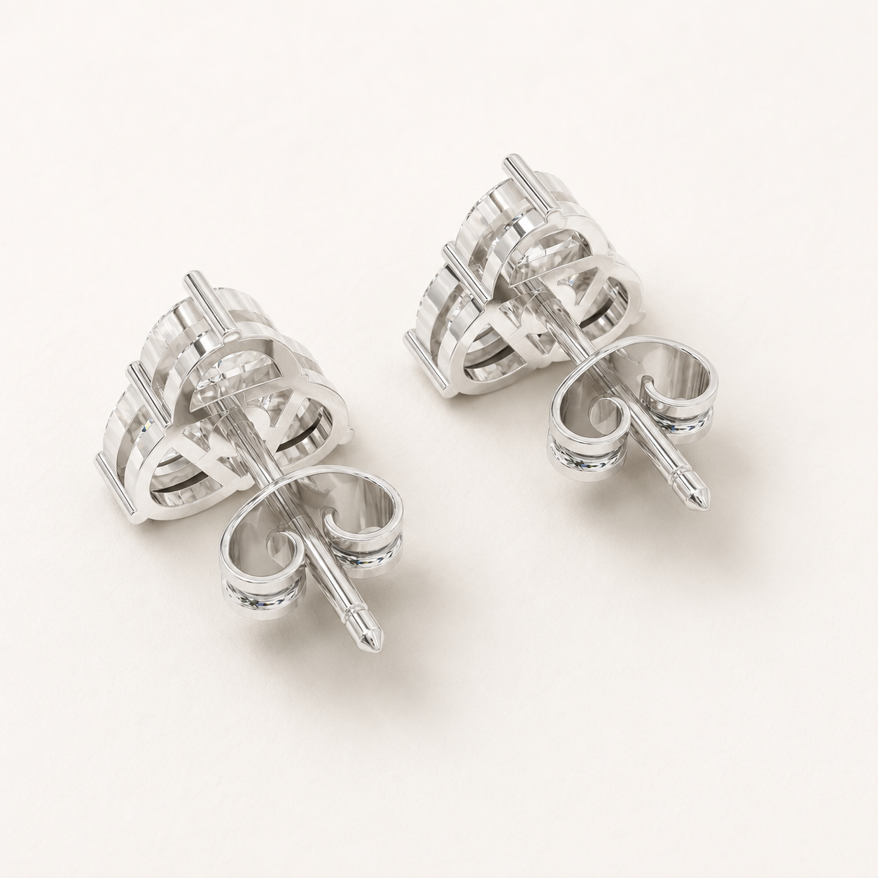0.960 CT Trillion & Round Lab-Grown Diamond Floral Cluster Stud Earrings in White Gold, Yellow Gold & Rose Gold - view 2
