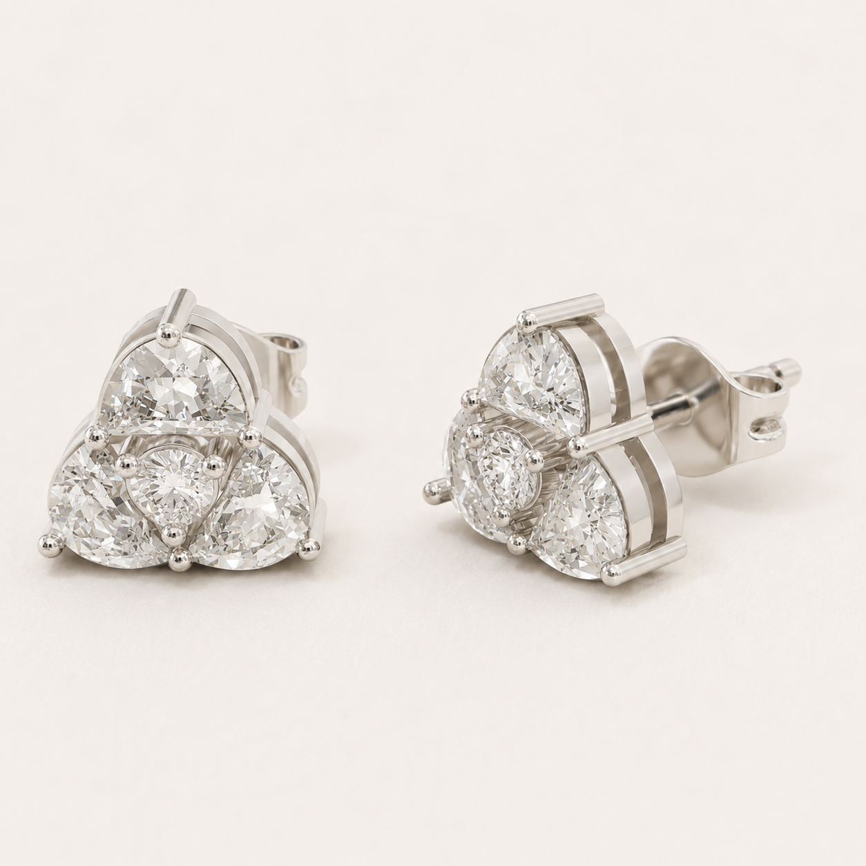0.960 CT Trillion & Round Lab-Grown Diamond Floral Cluster Stud Earrings in White Gold, Yellow Gold & Rose Gold