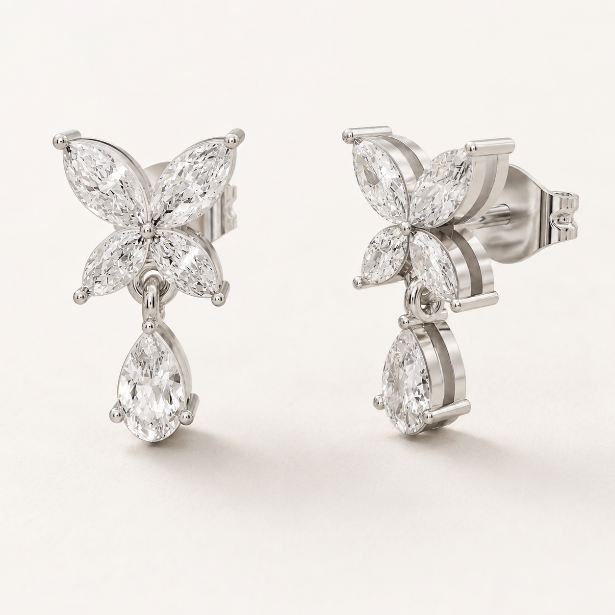 0.500 CT Pear & Marquise Lab-Grown Diamond Butterfly Drop Earrings in White Gold, Yellow Gold & Rose Gold
