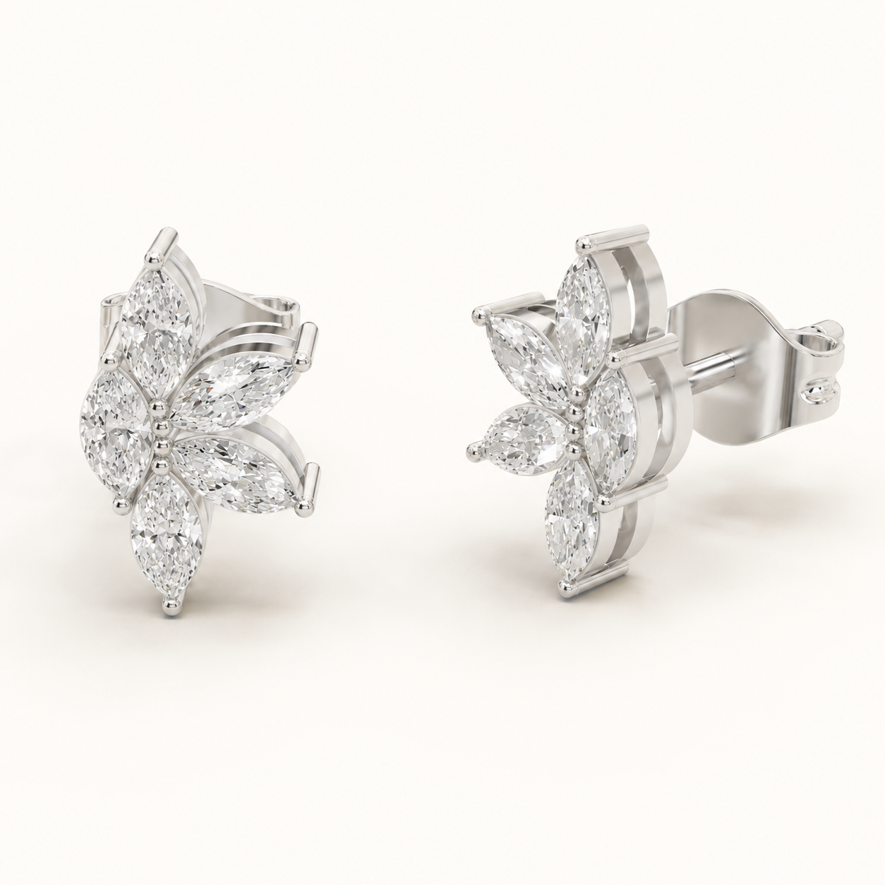 0.550 CT Marquise Lab-Grown Diamond Floral Cluster Stud Earrings in White Gold, Yellow Gold & Rose Gold