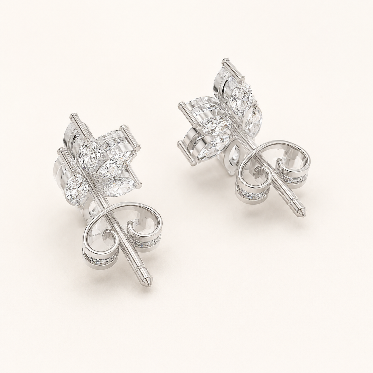 0.550 CT Marquise Lab-Grown Diamond Floral Cluster Stud Earrings in White Gold, Yellow Gold & Rose Gold - view 2