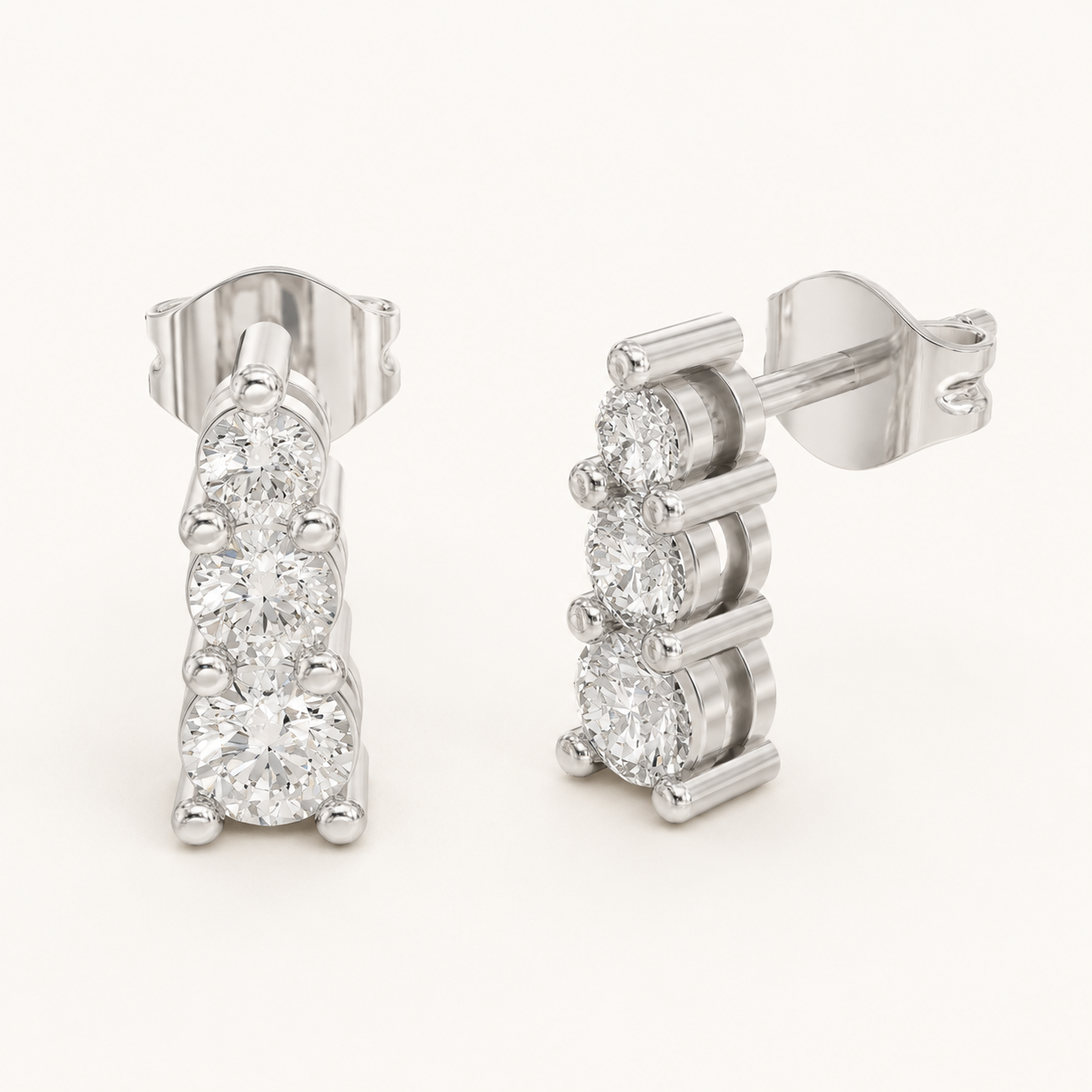 6.00 CT Round Lab-Grown Diamond Three-Stone Drop Earrings in White Gold, Yellow Gold & Rose Gold