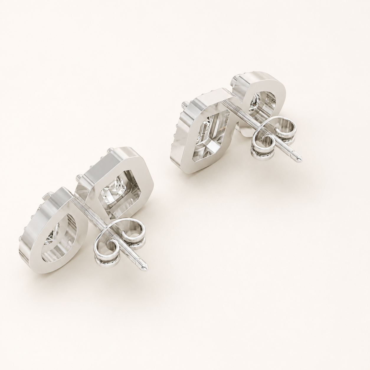 1.90 CT Emerald, Pear & Round Lab-Grown Diamond Halo Stud Earrings in White Gold, Yellow Gold & Rose Gold - view 2