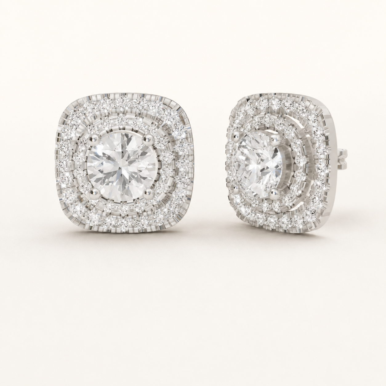 2.54 CT Round Lab-Grown Diamond Double Halo Stud Earrings in White Gold, Yellow Gold & Rose Gold
