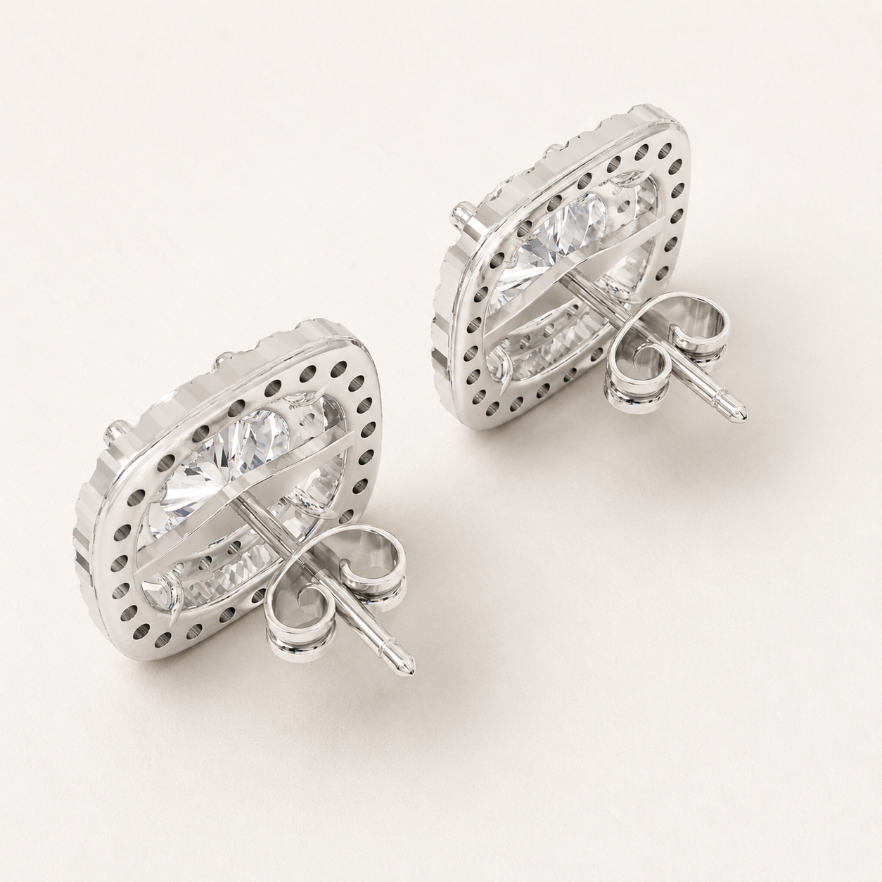 2.54 CT Round Lab-Grown Diamond Double Halo Stud Earrings in White Gold, Yellow Gold & Rose Gold - view 2