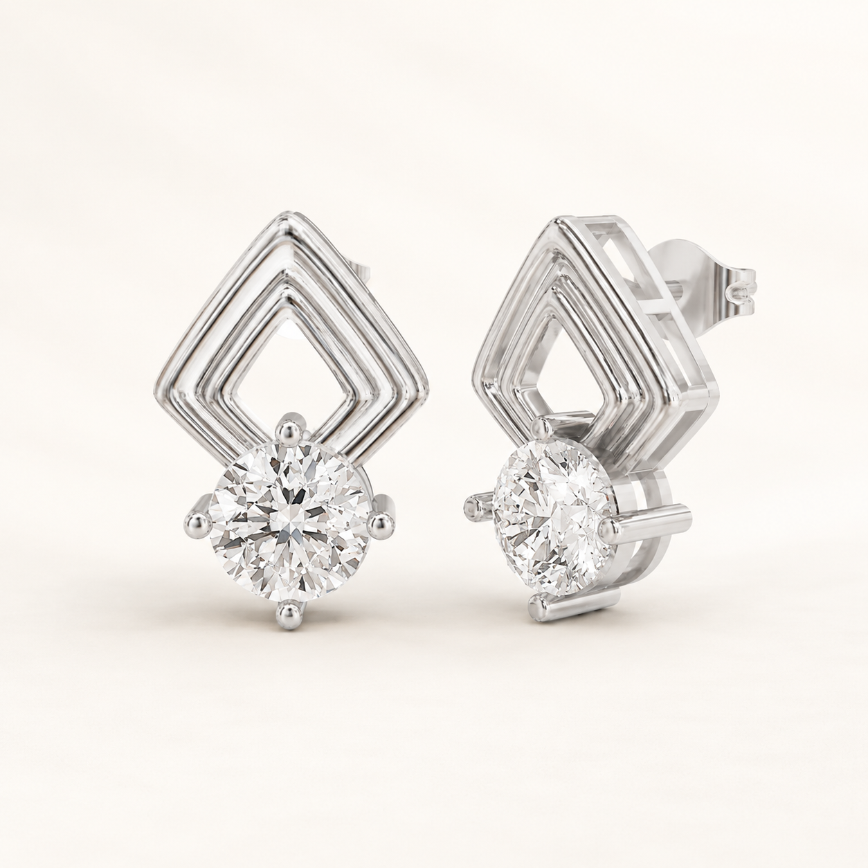 2.54 CT Round Lab-Grown Diamond Geometric Stud Earrings in White Gold, Yellow Gold & Rose Gold