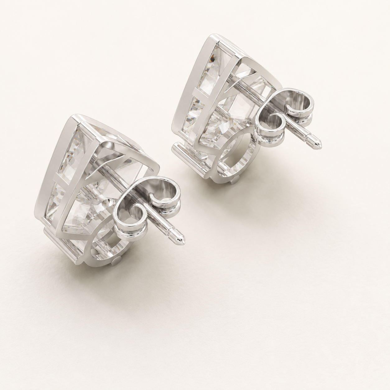 2.54 CT Round Lab-Grown Diamond Geometric Stud Earrings in White Gold, Yellow Gold & Rose Gold - view 2