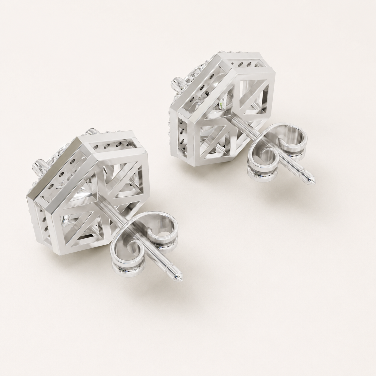 Round 2.54 CT Diamond Hexagon Stud Earrings in White, Rose & Yellow Gold - view 2