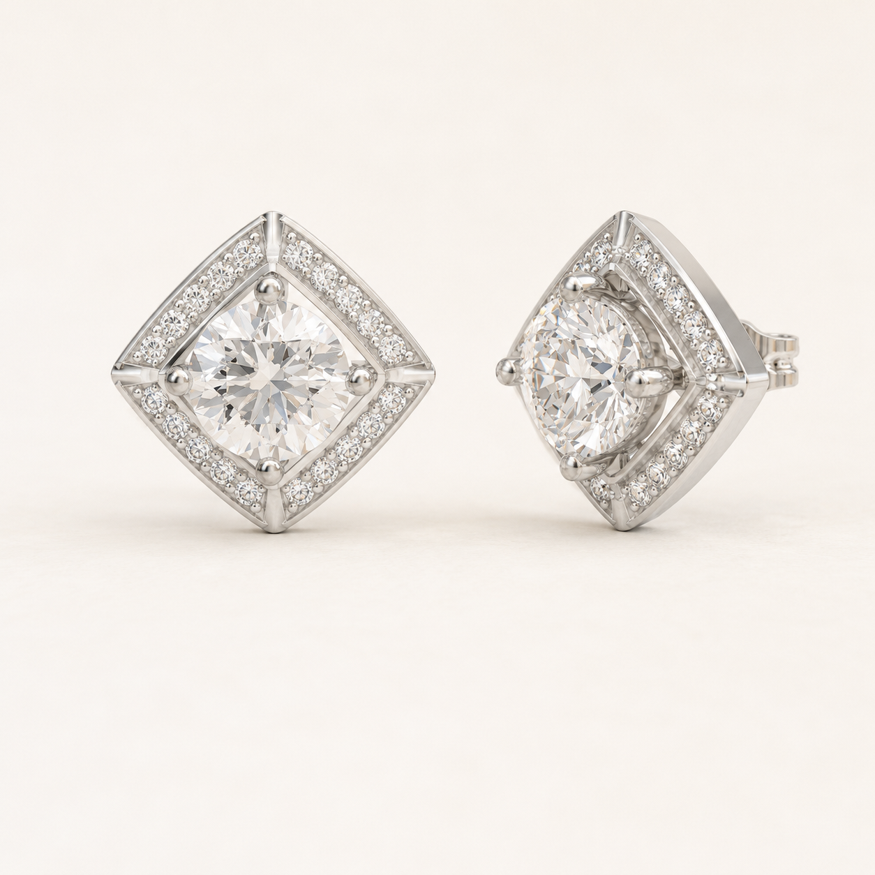 2.54 CT Round Lab-Grown Diamond Halo Stud Earrings in White, Yellow & Rose Gold