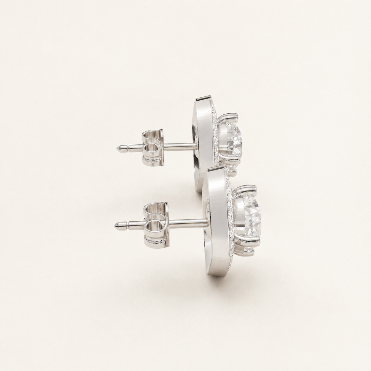 2.54 CT Round Lab-Grown Diamond Halo Stud Earrings in White, Yellow & Rose Gold - view 2