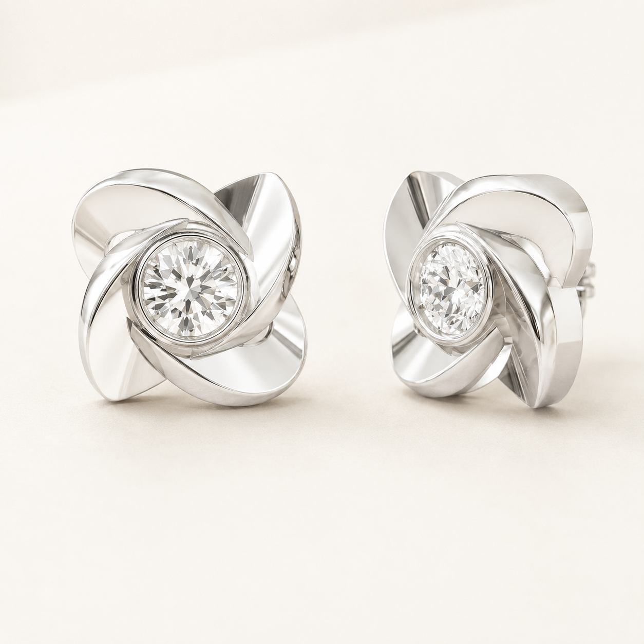 1.84 CT Round Lab-Grown Diamond Knot Stud Earrings in White Gold, Yellow Gold & Rose Gold